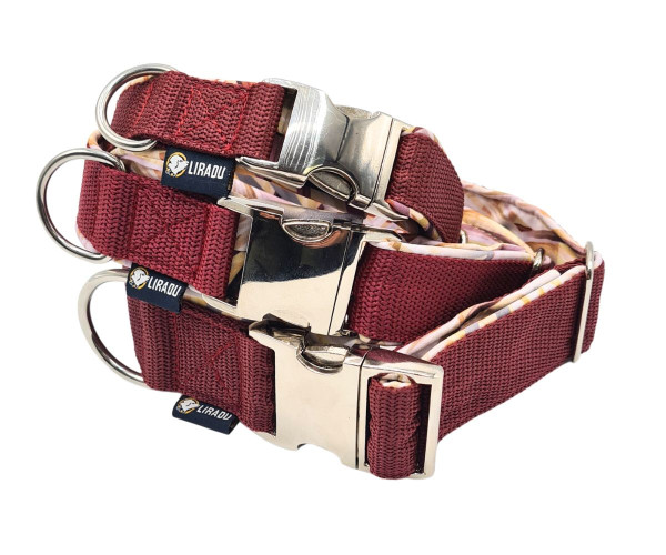 Klickhalsband Bordeaux/Goldener Farn